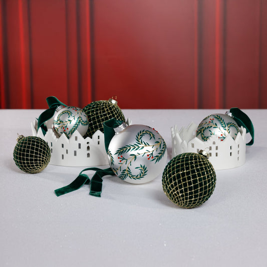 Green Flocked Glass Ball Ornament with Gold Glitter - Ornaments by Carlyle Avenue