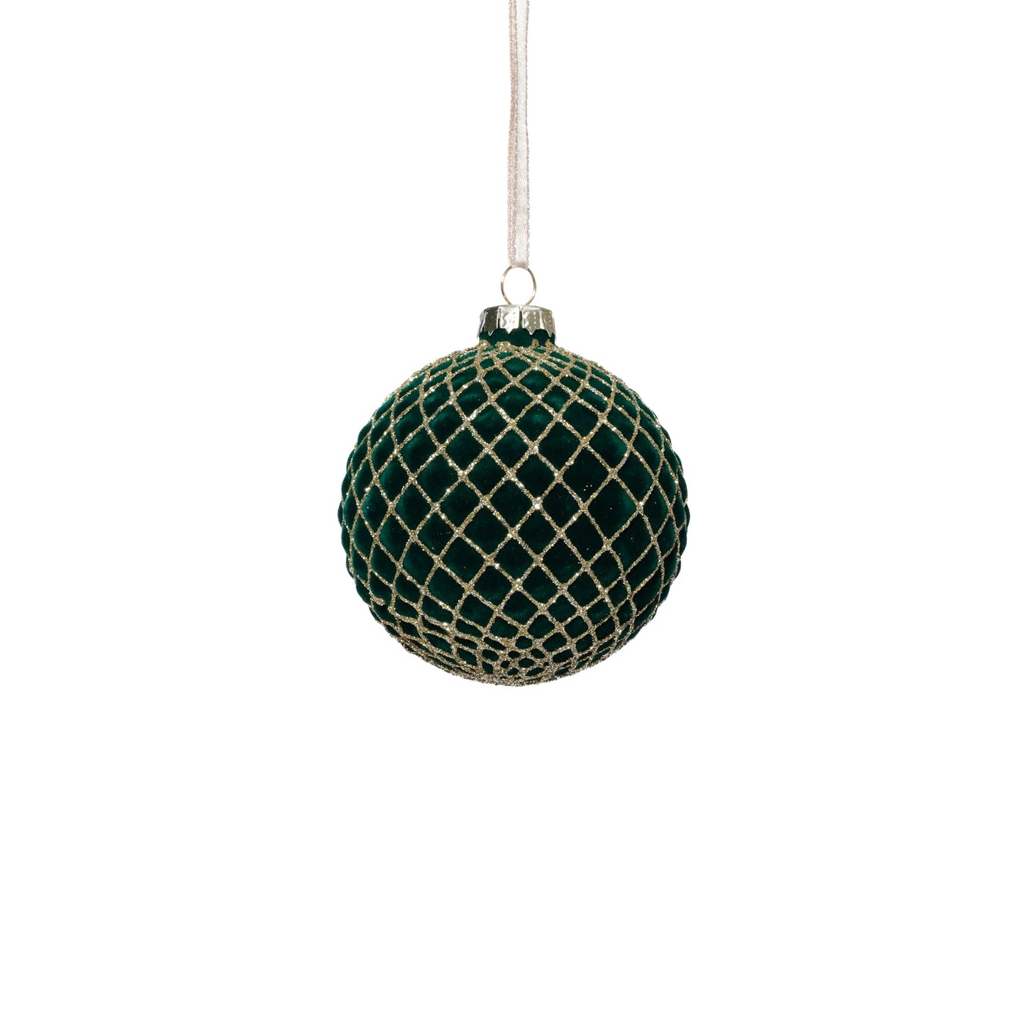 Green Flocked Glass Ball Ornament with Gold Glitter - Ornaments by Carlyle Avenue