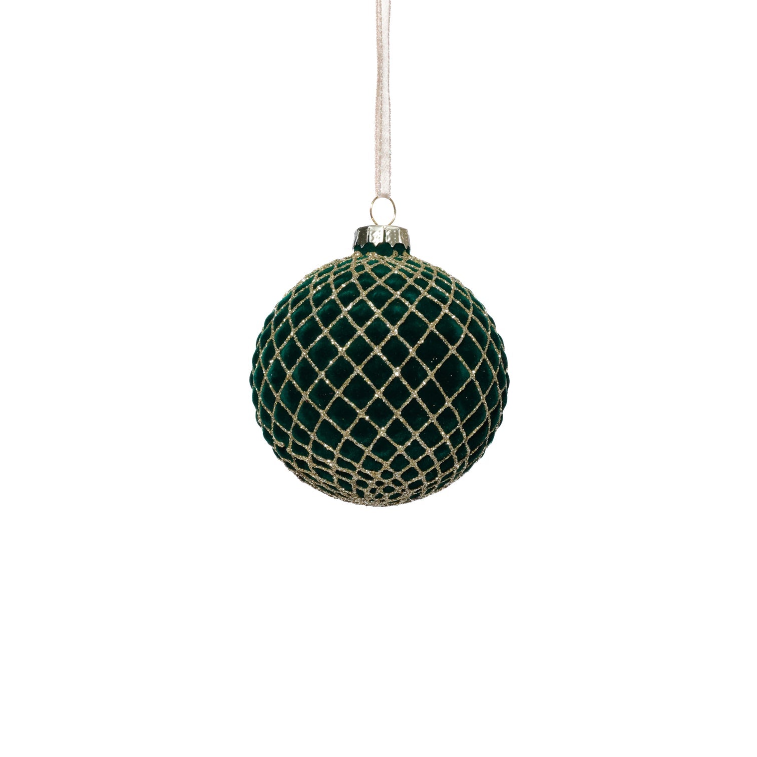 Green Flocked Glass Ball Ornament with Gold Glitter - Ornaments by Carlyle Avenue