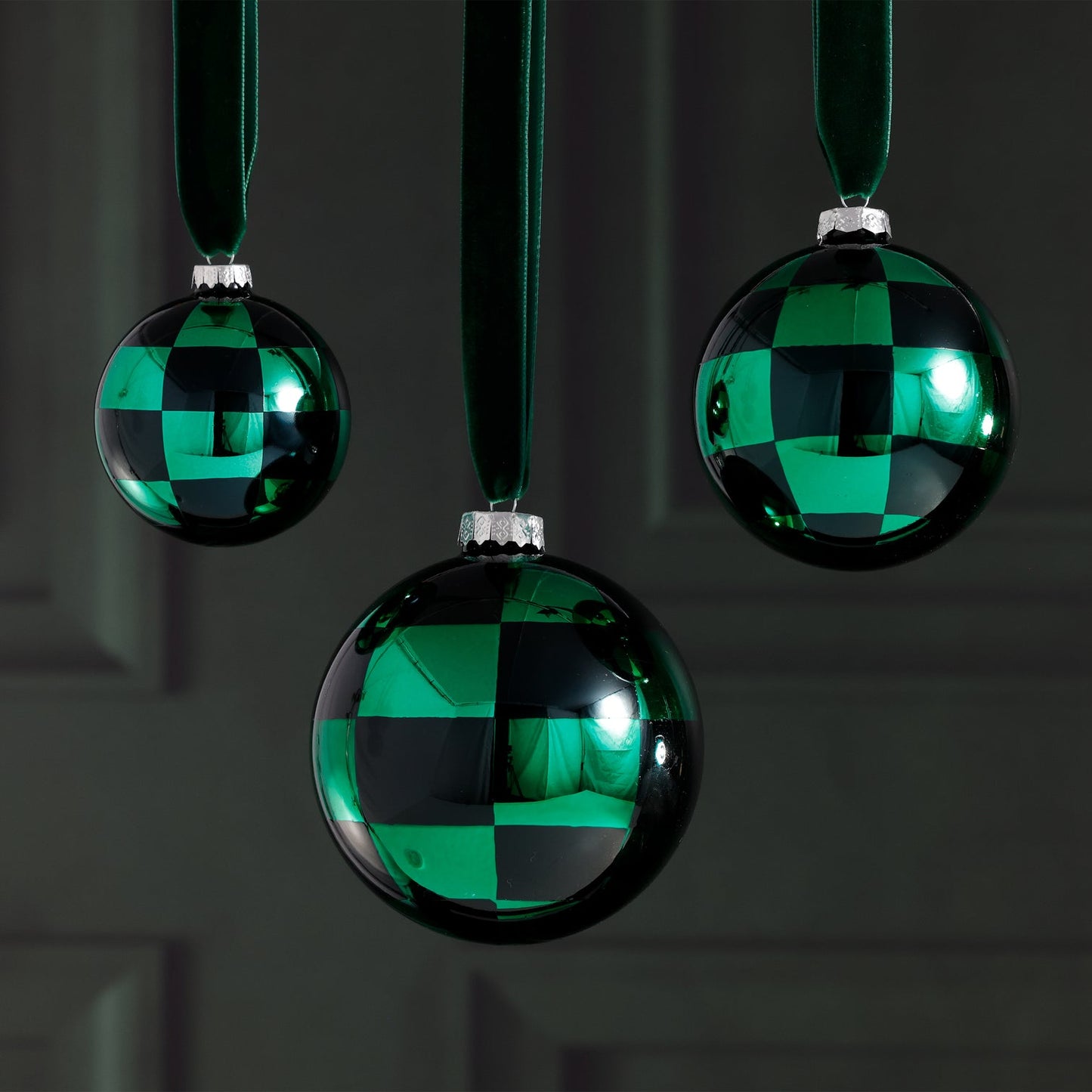 Checkered Glass Ball Ornament - Black & Green
