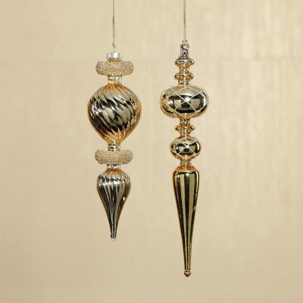 Premium 20 Cm Glass Gold Finial Ornament with Strass Decoration - 1 Pc