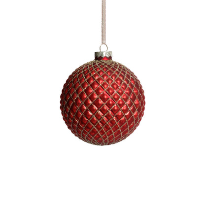 Metallic Glass Ball Ornament - Matte Red