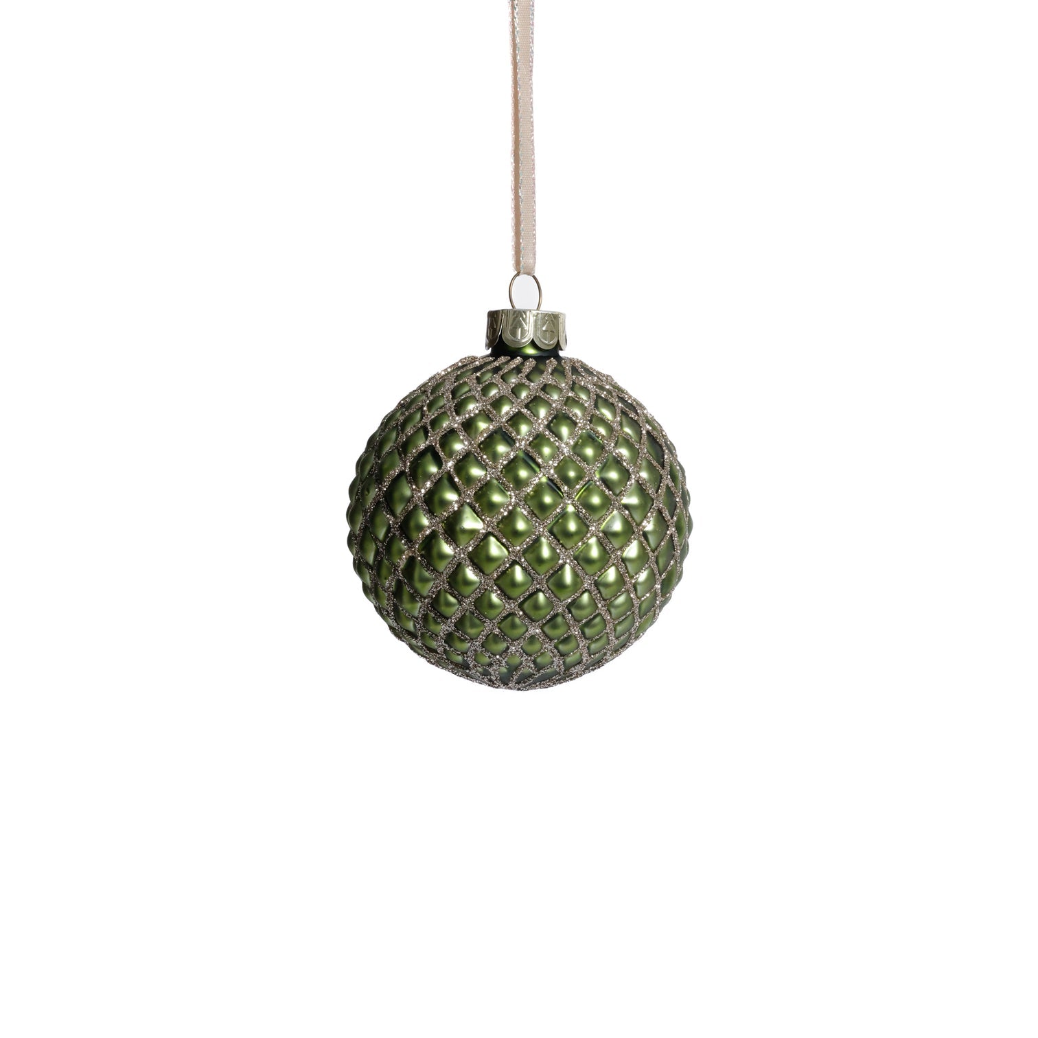 Shiny Green Metallic Glass Ball Ornament - Thumbnail 3