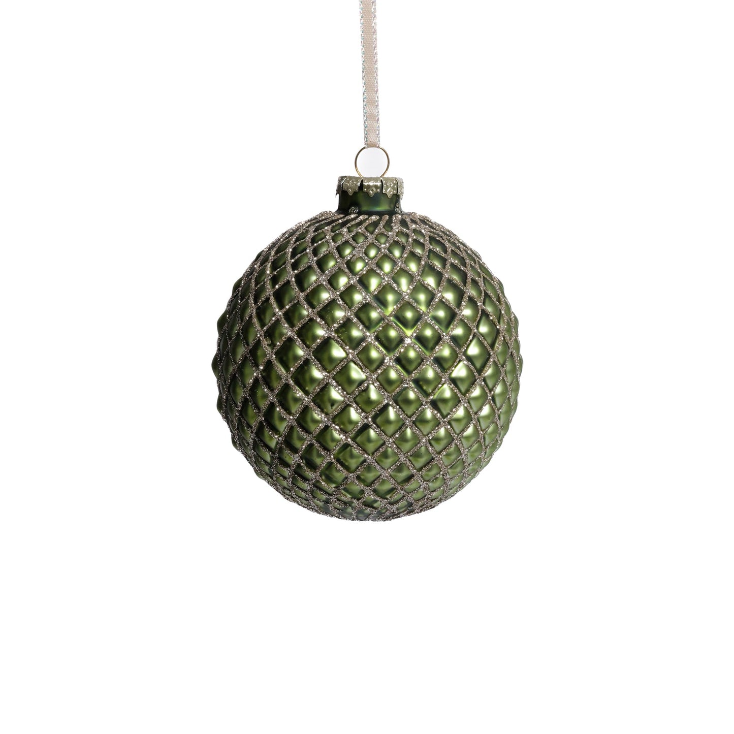 Metallic Glass Ball Ornament - Matte Green