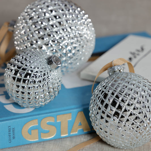 Metallic Glass Ball Ornament - Shiny Silver