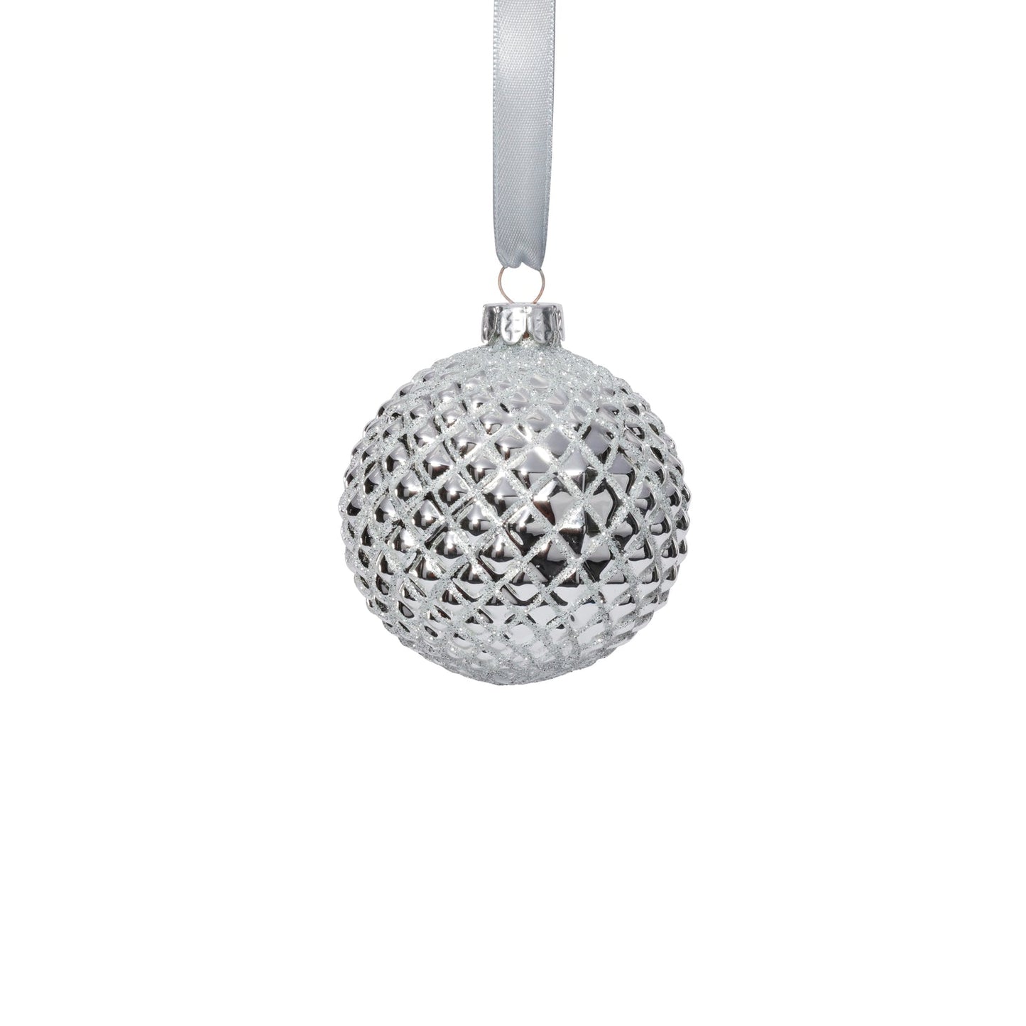 Metallic Glass Ball Ornament - Shiny Silver