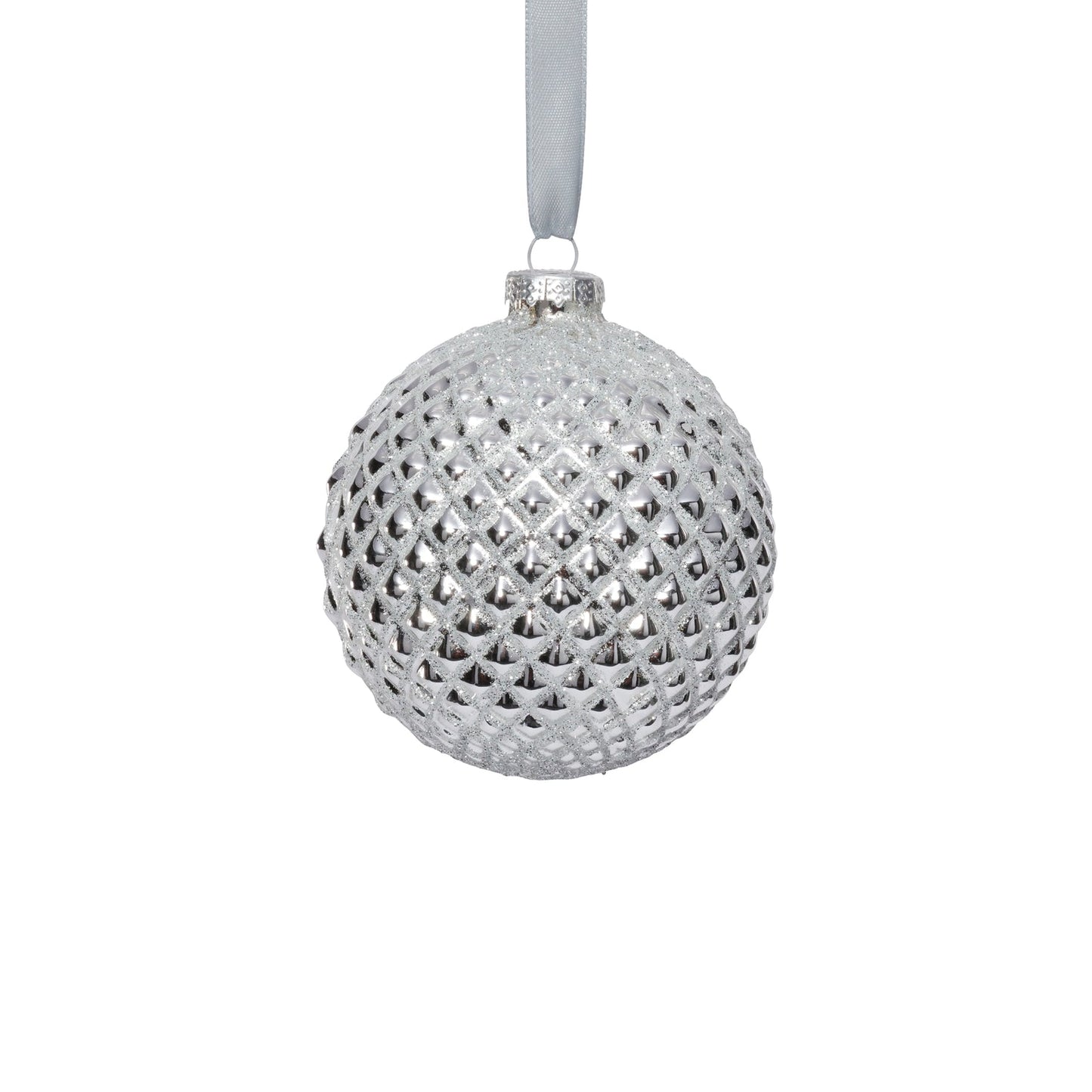 Metallic Glass Ball Ornament - Shiny Silver