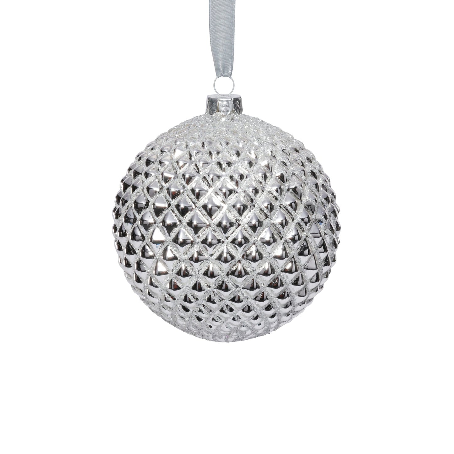 Metallic Glass Ball Ornament - Shiny Silver