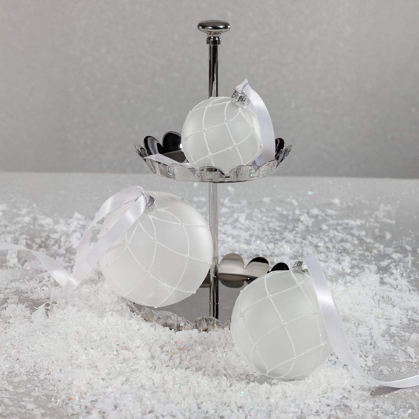Frosted Glass Ball Ornament with White Glitter