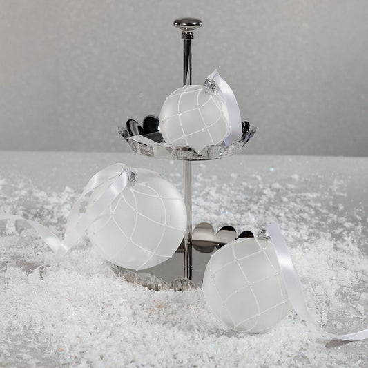 Frosted Glass Ball Ornament with White Glitter