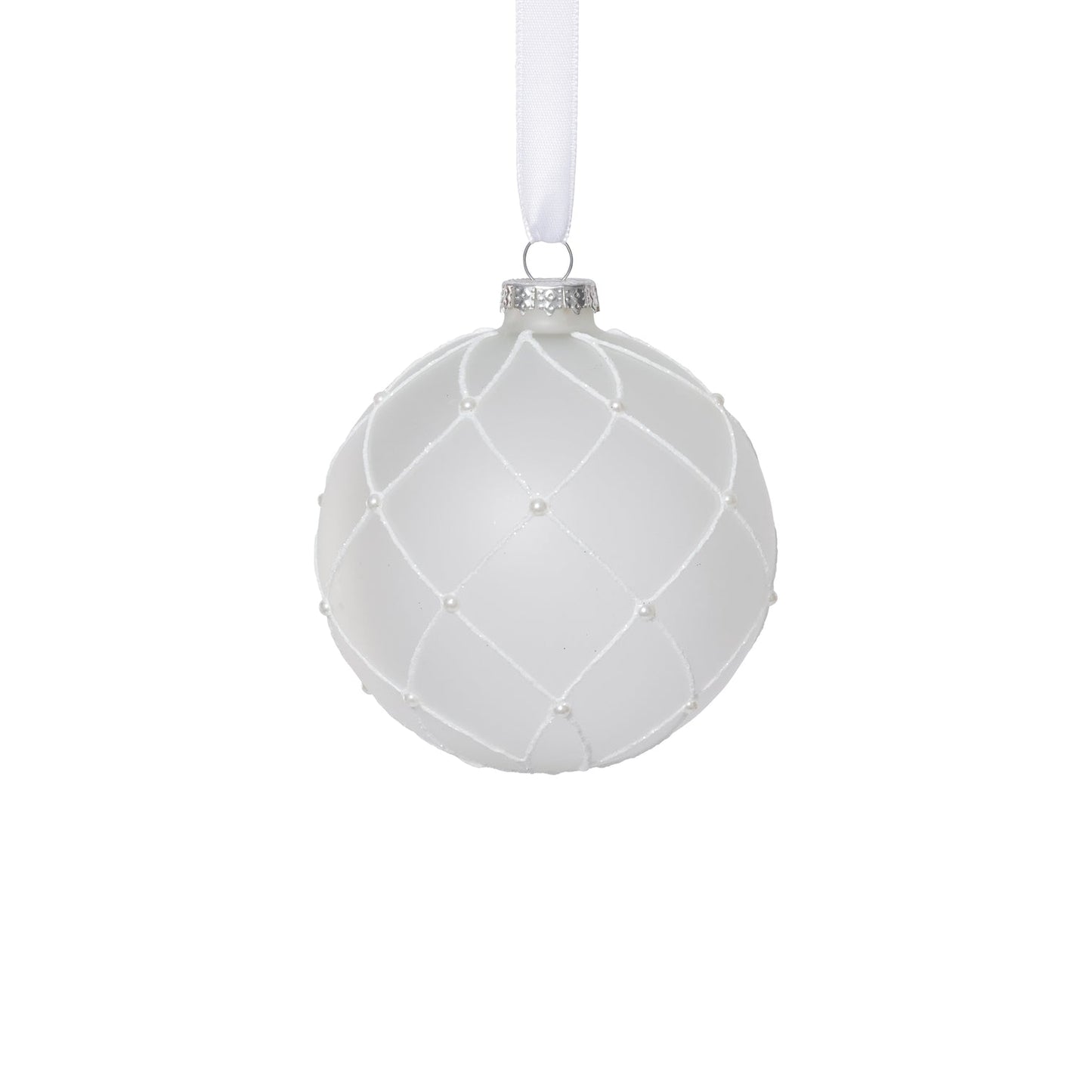 Frosted Glass Ball Ornament with White Glitter