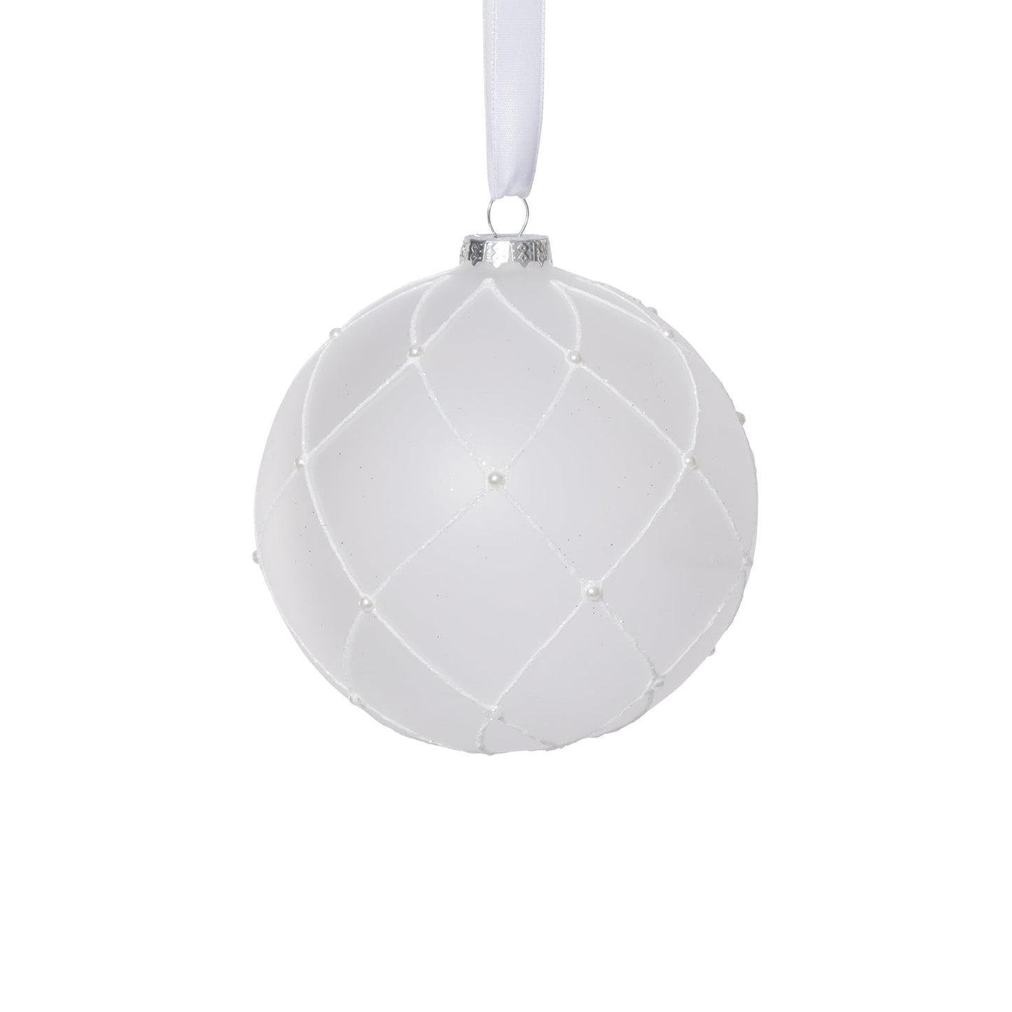 Frosted Glass Ball Ornament with White Glitter