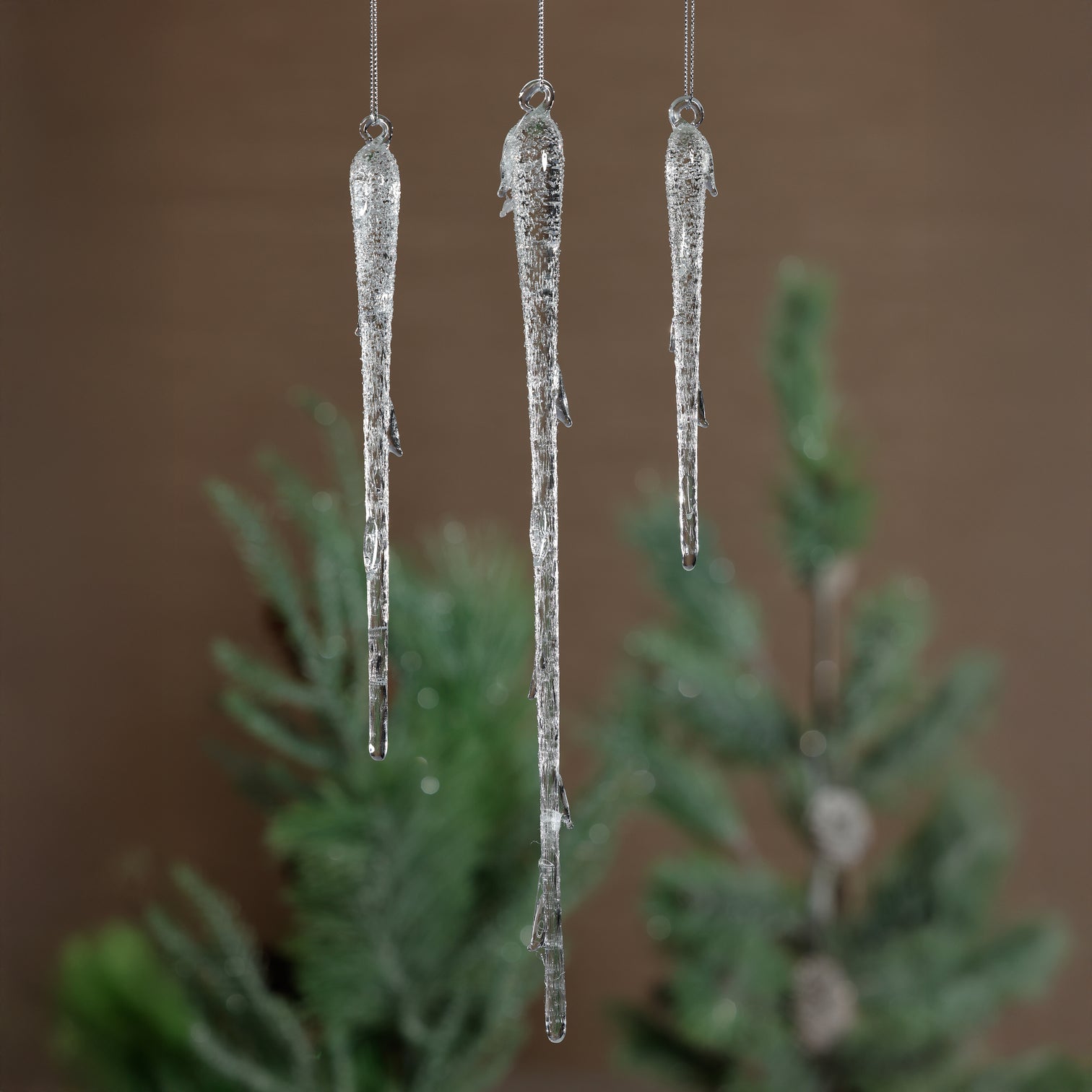 Set of 3 Assorted Clear Glass Icicle Ornaments - Thumbnail 2