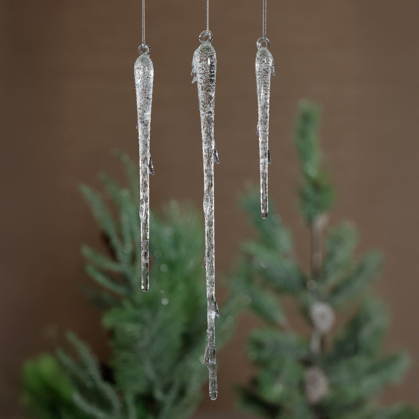 Set of 3 Assorted Clear Glass Icicle Ornaments