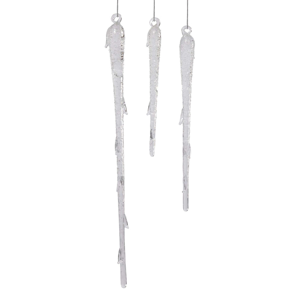 Clear Glass Icicle Ornaments - Set of 12 Assorted