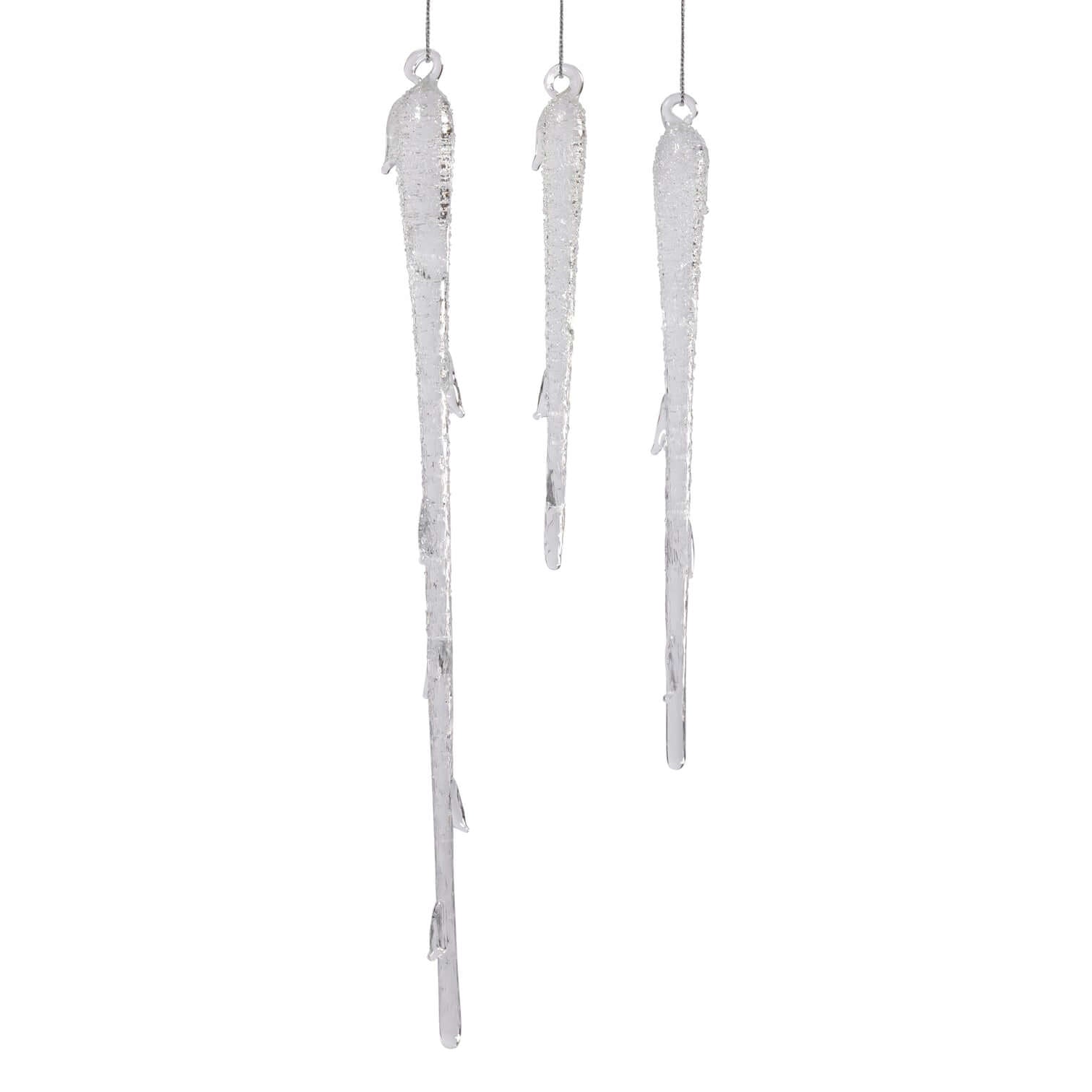 Clear Glass Icicle Ornaments - Set of 12 Assorted