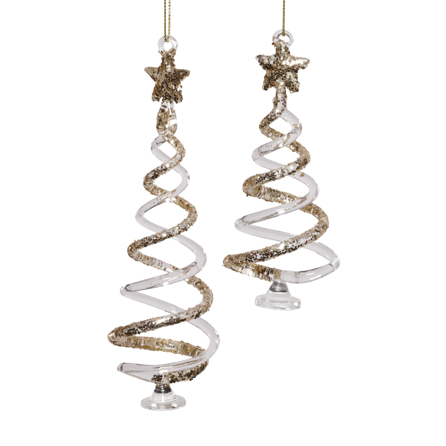 Set of 2 Clear Twisted Tree Design Ornaments w/ Gold Glitter - Thumbnail 2