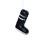 Après Ski Boots, Set of 6 Assorted black ornament boot with white details, perfect for holiday decorating.