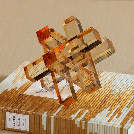 Crystal Glass Interlocking Bookends - Light Amber - Bookends by Carlyle Avenue