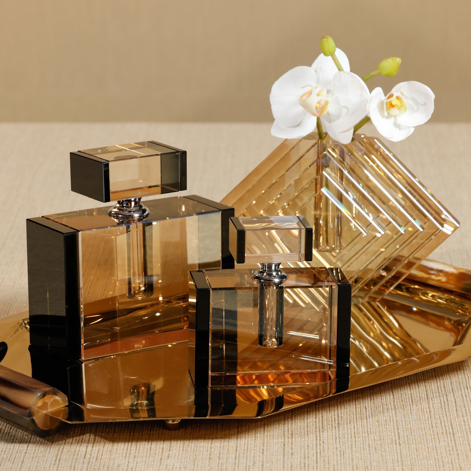 Tonal Crystal Glass Perfume Bottle - Black & Amber - Decorative Accessories by Carlyle Avenue