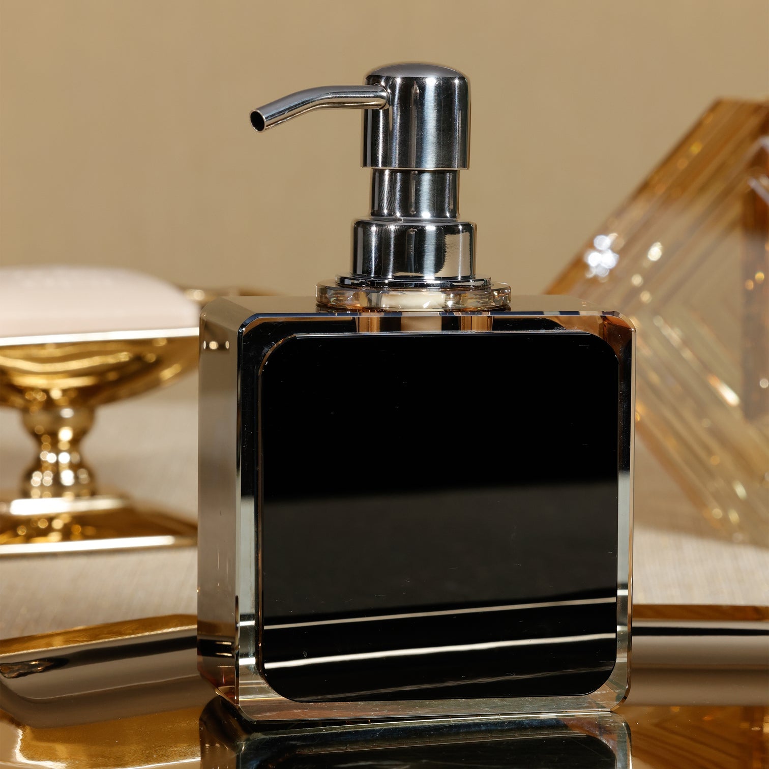 Tonal Crystal Glass Soap Dispenser - Black & Amber - Soap Dispenser by Carlyle Avenue