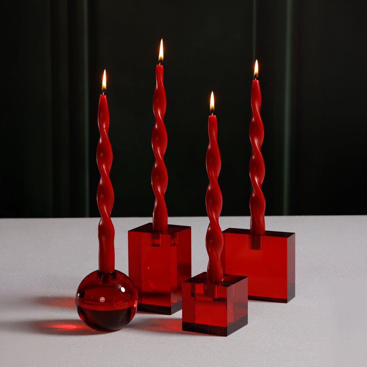 Crystal Glass Taper Holder - Red - Thumbnail 5