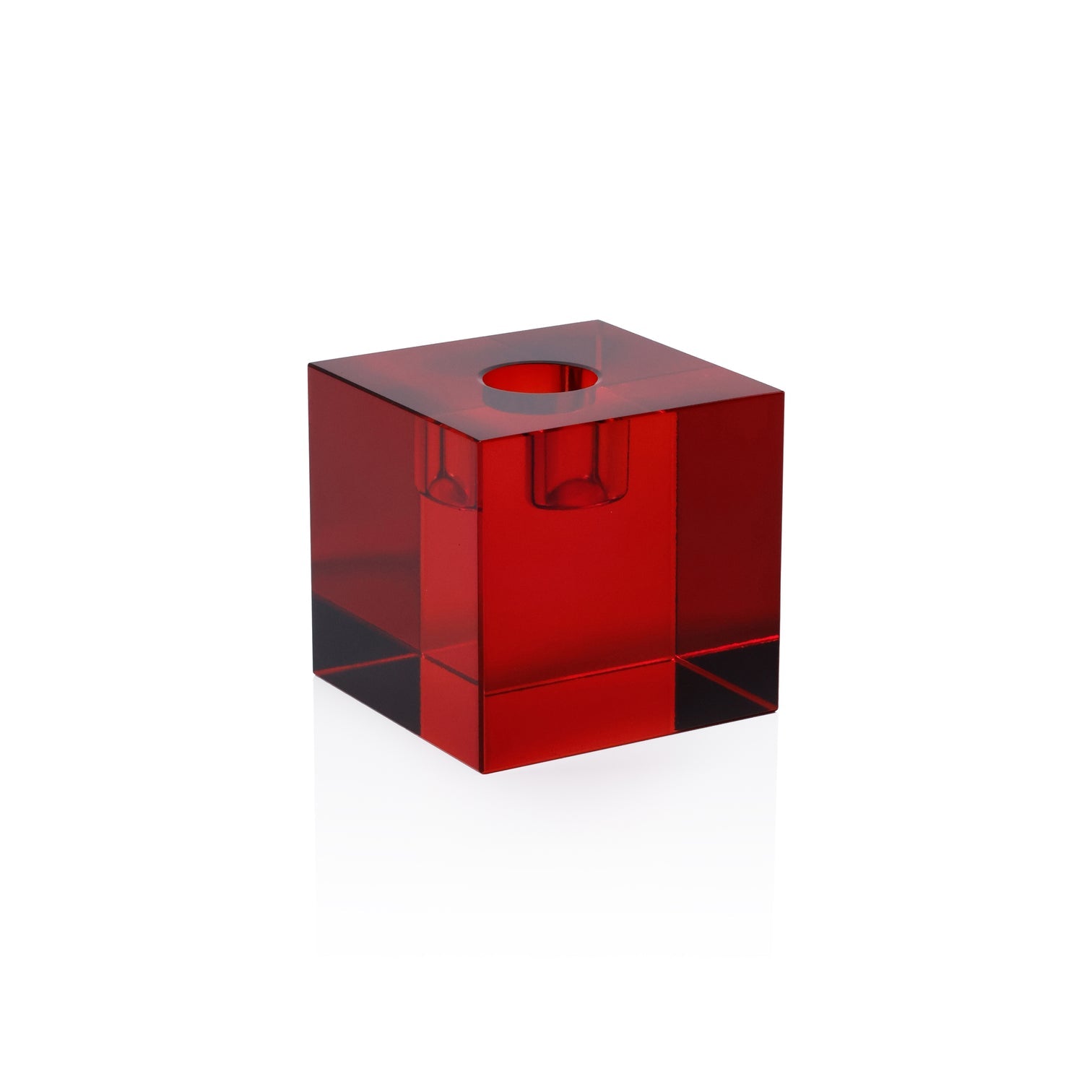 Crystal Glass Taper Holder - Red - Thumbnail 3