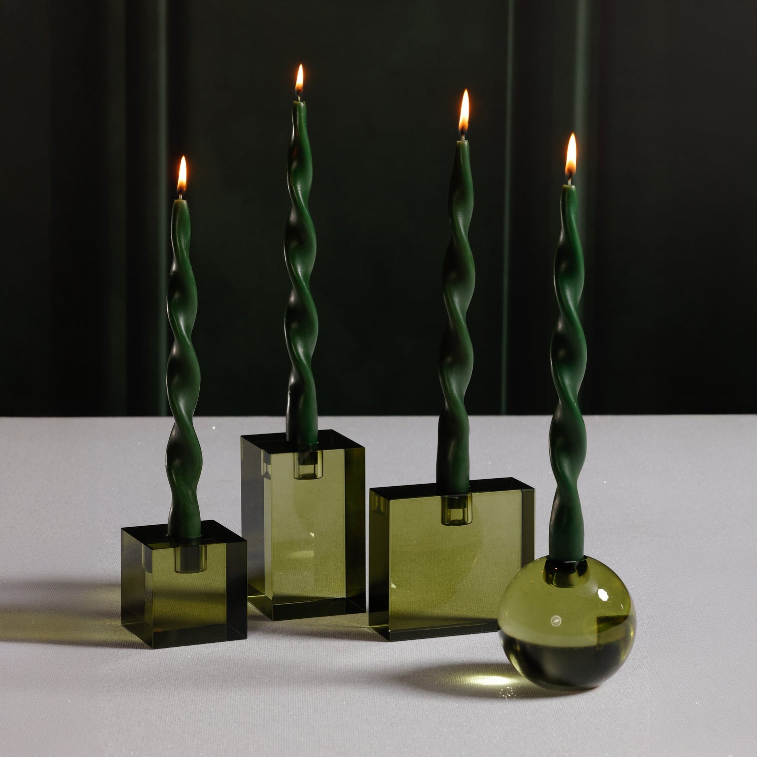 Crystal Glass Taper Holder - Green - Thumbnail 5