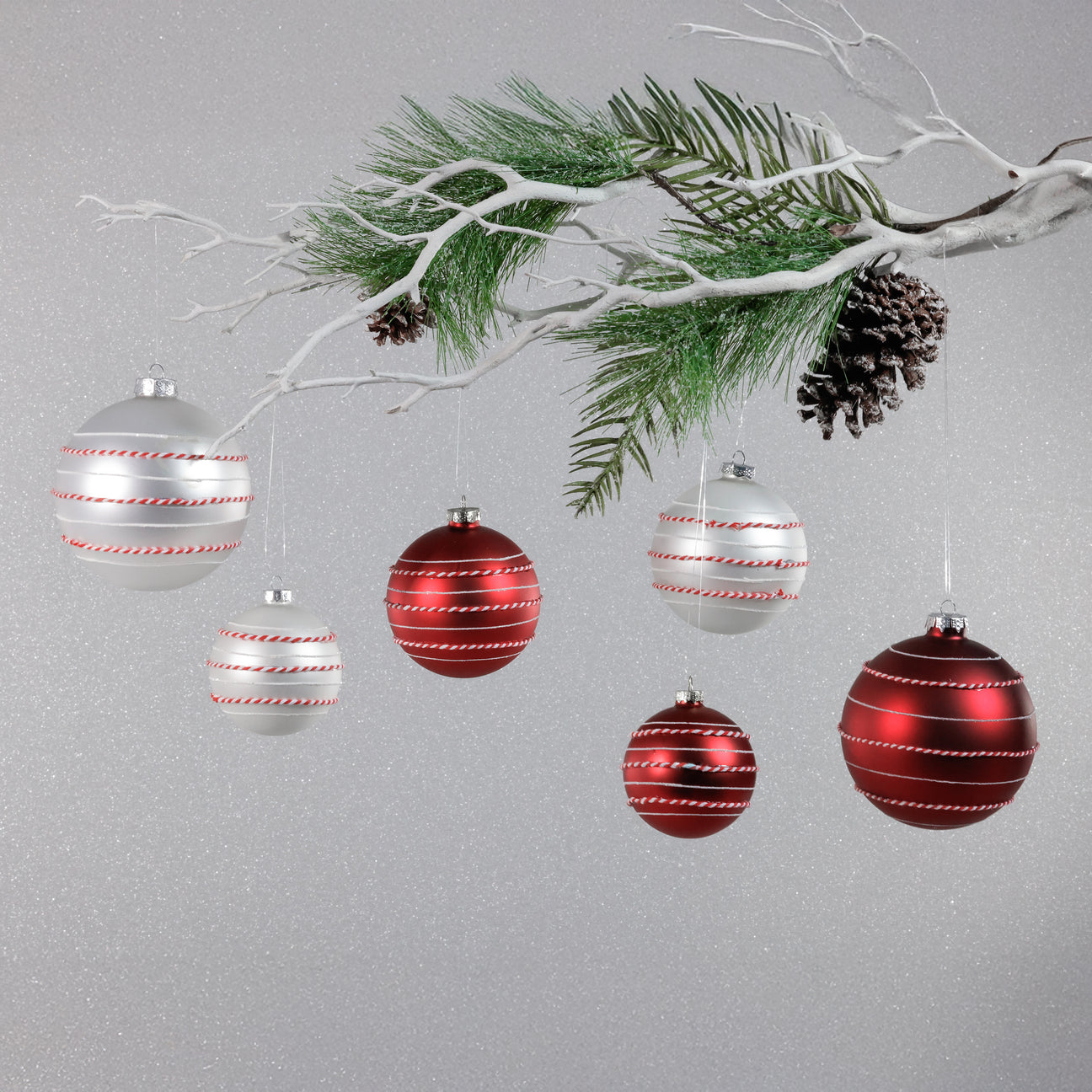 Matte Glass Ornament w/Rope Detail - White
