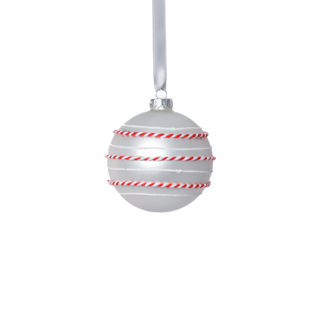 Matte Glass Ornament w/Rope Detail - White