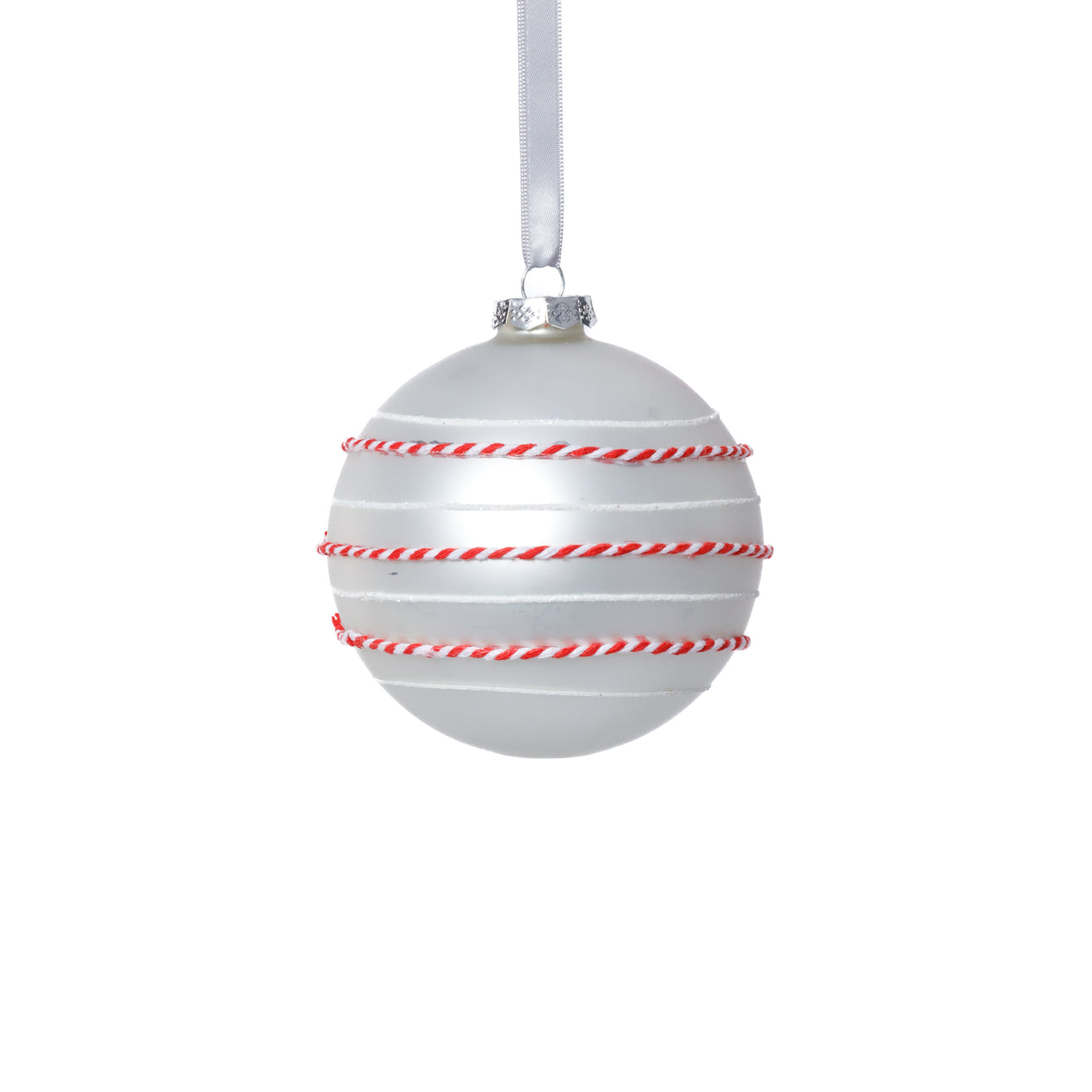 Matte Glass Ornament w/Rope Detail - White