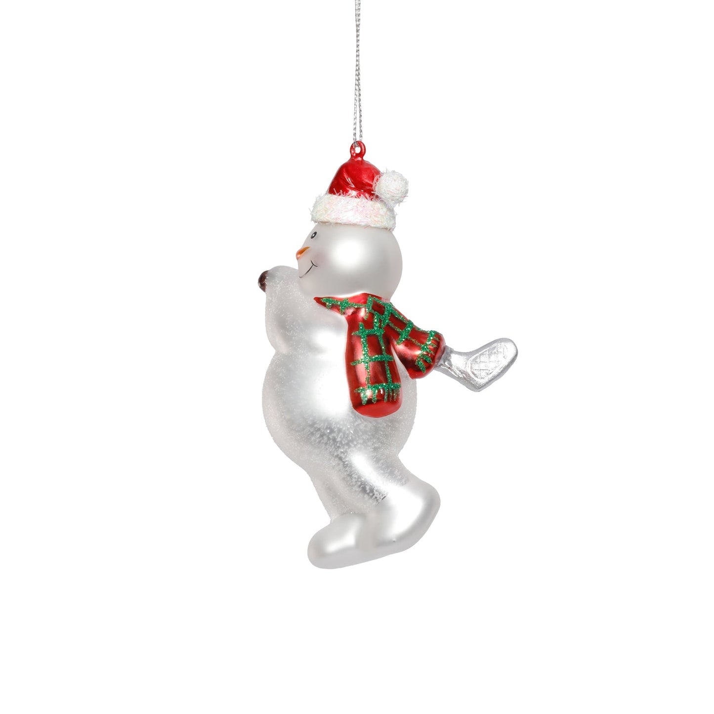 Glass Snowman Playing Golf Ornament