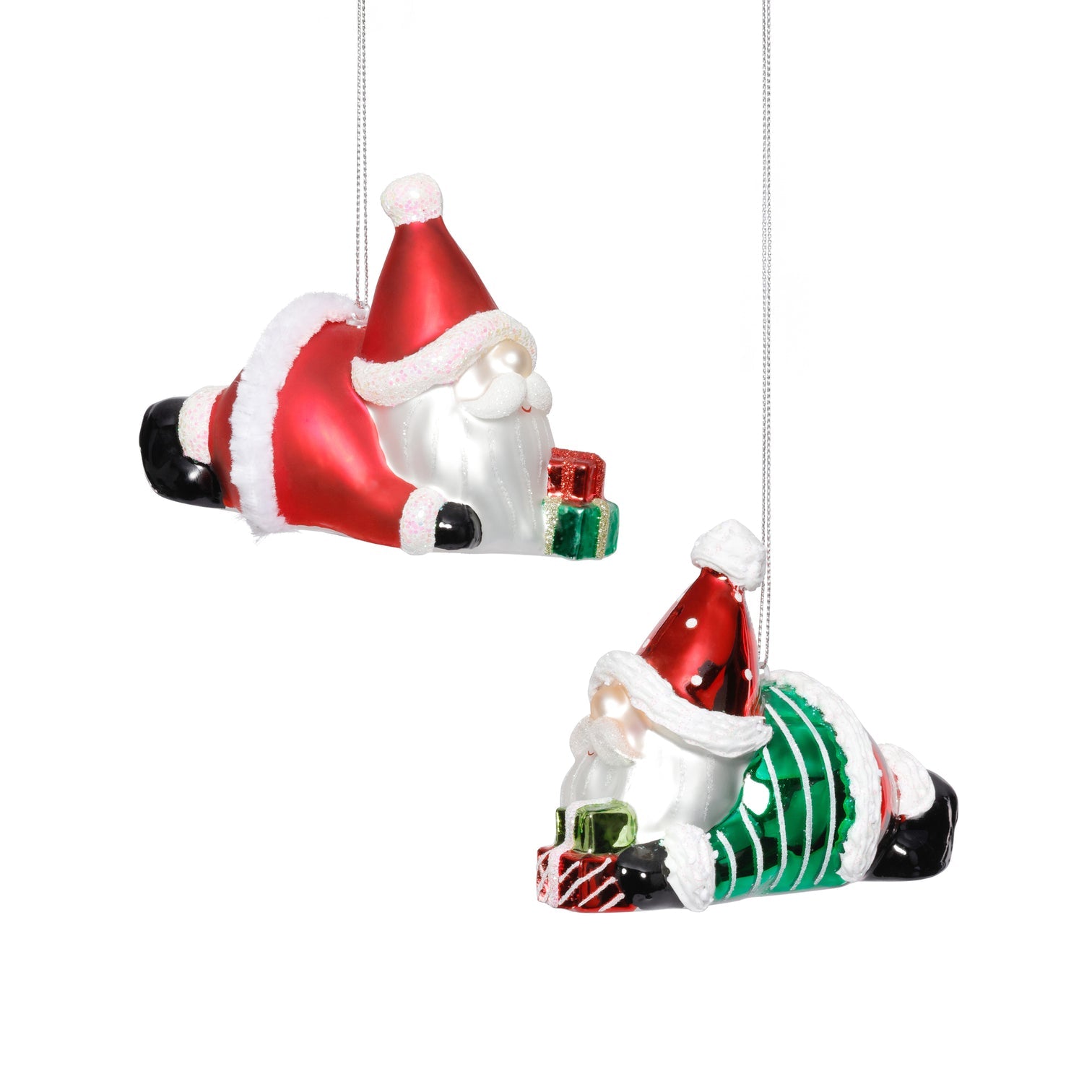 Glass Santa Laying Down Ornaments