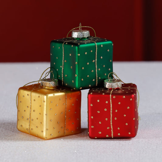 Glass Gift Box Ornament - Set of 6 Assorted