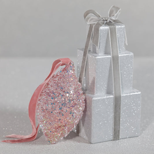 Beaded Teardrop Glass Ornament - Pink - Set of 6