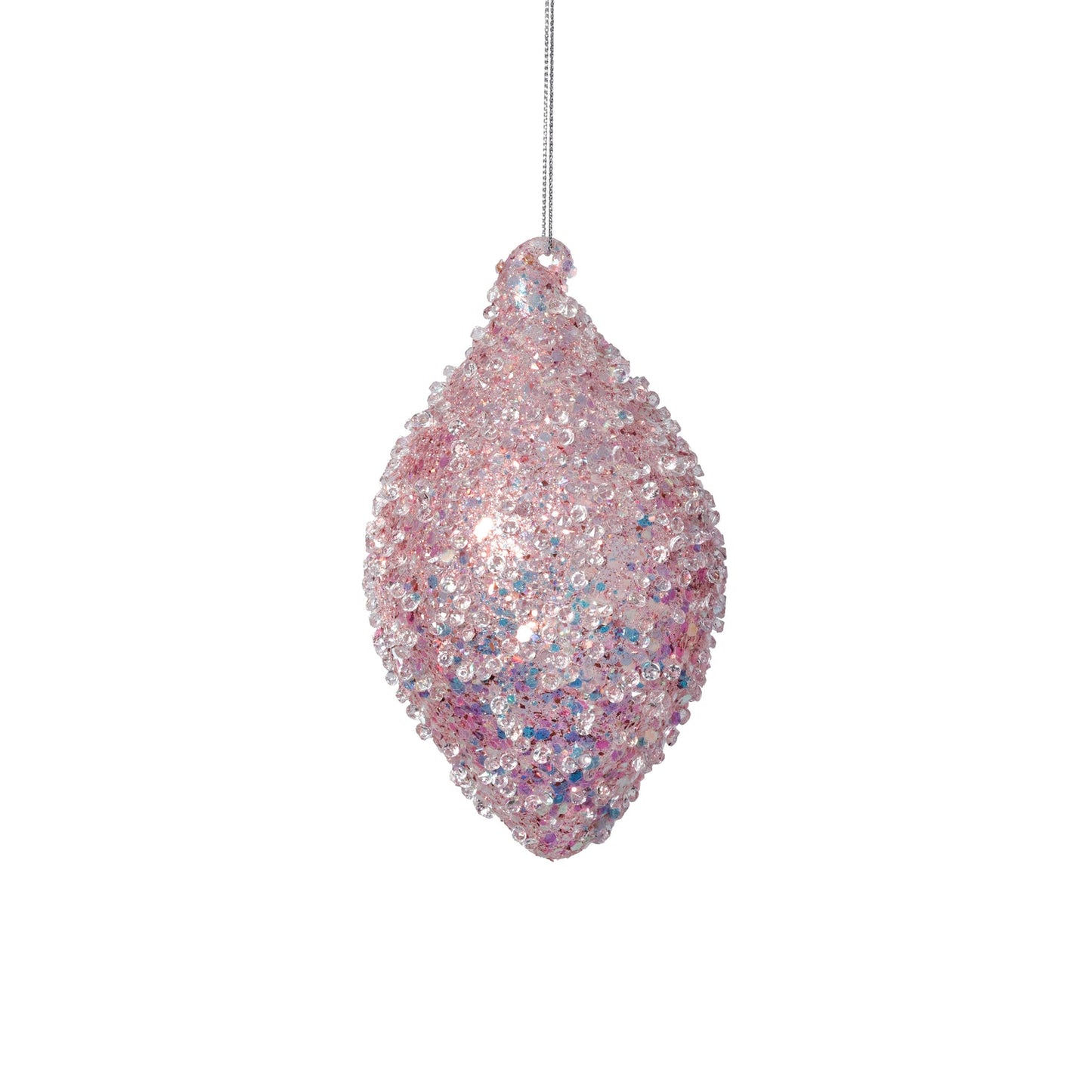 Beaded Teardrop Glass Ornament - Pink - Set of 6