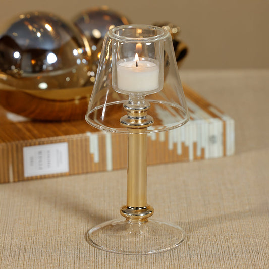 Isola Glass Tealight Lamp - Clear and Gold - Tealight Holders by Carlyle Avenue