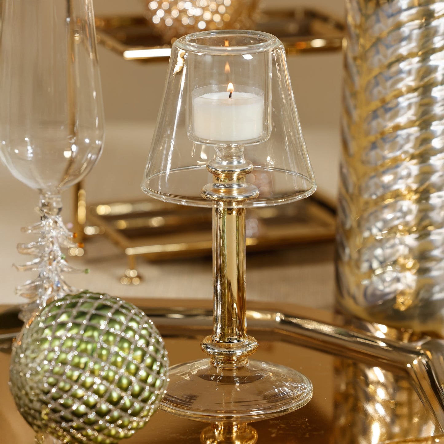 Isola Glass Tealight Lamp - Clear and Gold - Tealight Holders by Carlyle Avenue
