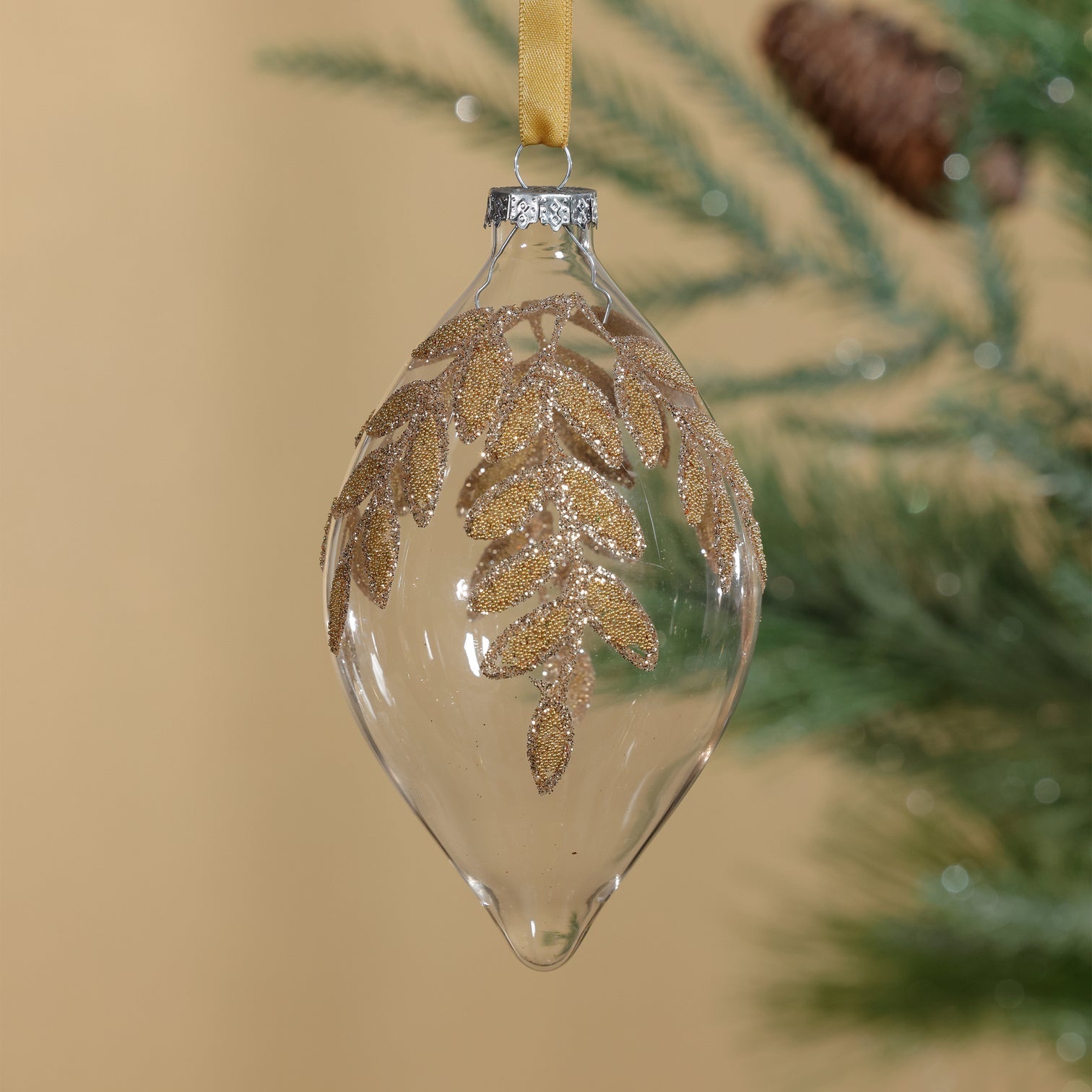 Beaded Teardrop Glass Ornament - Gold Leaf Design - Thumbnail 3