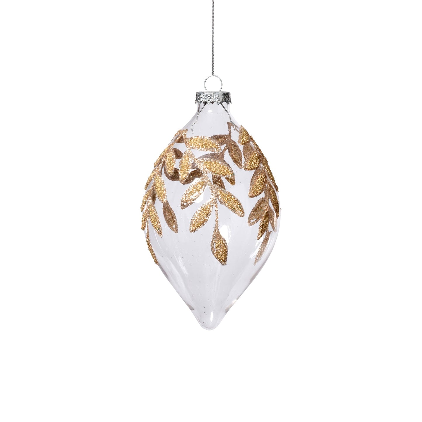 Beaded Teardrop Glass Ornament - Gold Leaf Design - Set of 6
