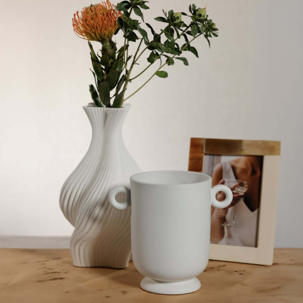 White Ceramic Planter / Vase with Loop Handles