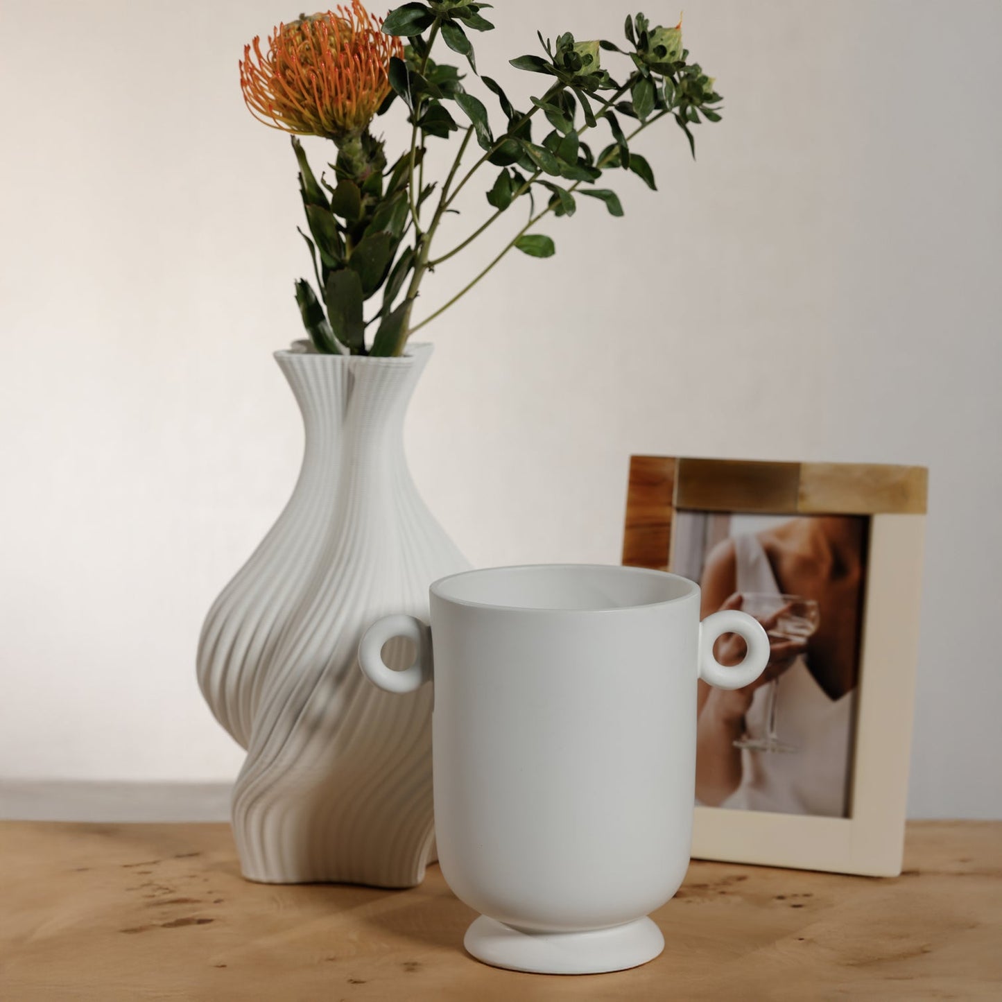 White Ceramic Planter / Vase with Loop Handles