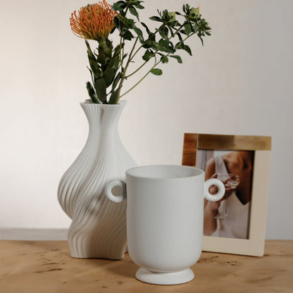 White Ceramic Planter / Vase with Loop Handles
