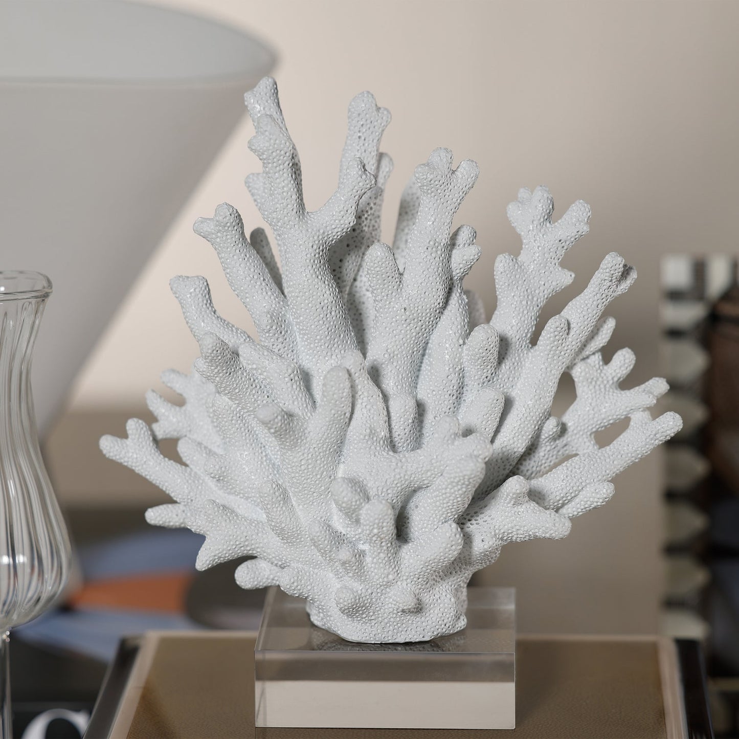 White Resin Coral on Acrylic Base