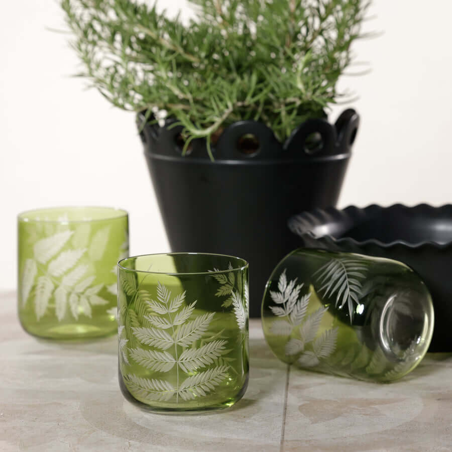 Fern Leaf Rocks Glass - Set of 6