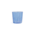 Marina White Stripe Glass Tumbler (Set of 6) in blue with delicate vertical stripes and gently flared design.