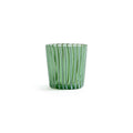 Marina White Stripe Glass Tumbler (Set of 6) in green featuring delicate vertical stripes and flared design.