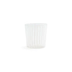 Marina White Stripe Glass Tumbler (Set of 6) with delicate vertical white stripes in a gently flared shape.