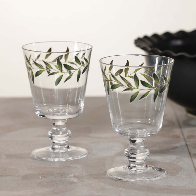 Whispering Leaves stemmed glass, set of 6, front view