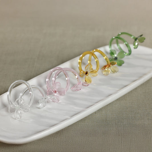 Four Botanica Glass Flower Napkin Rings - Boxed (Set of 3)
